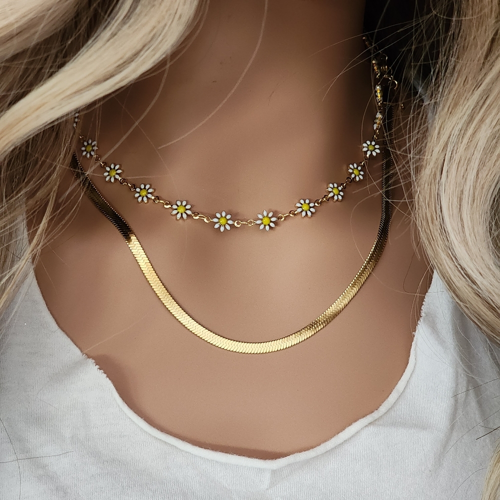 Designer Dea Dia Herringbone Necklace 14kt Gold plated Flat Chain - Picture 1 of 15